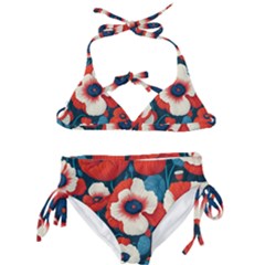 Red Poppies Flowers Art Nature Pattern Kids  Classic Bikini Set