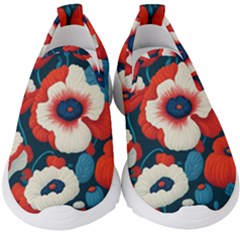 Red Poppies Flowers Art Nature Pattern Kids  Slip On Sneakers