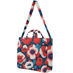 Red Poppies Flowers Art Nature Pattern Square Shoulder Tote Bag