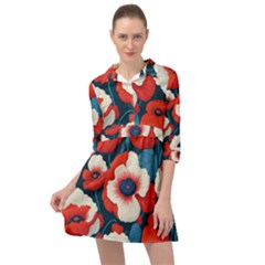 Red Poppies Flowers Art Nature Pattern Mini Skater Shirt Dress