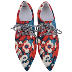 Red Poppies Flowers Art Nature Pattern Pointed Oxford Shoes