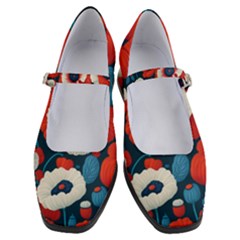 Red Poppies Flowers Art Nature Pattern Women s Mary Jane Shoes