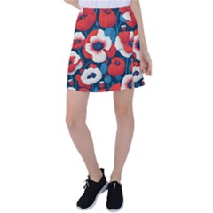 Red Poppies Flowers Art Nature Pattern Tennis Skirt