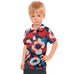 Red Poppies Flowers Art Nature Pattern Kids  Polo T-shirt