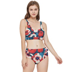 Red Poppies Flowers Art Nature Pattern Frilly Bikini Set