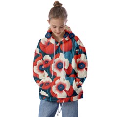 Red Poppies Flowers Art Nature Pattern Kids  Oversized Hoodie