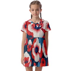 Red Poppies Flowers Art Nature Pattern Kids  Asymmetric Collar Dress