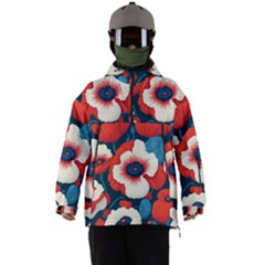 Red Poppies Flowers Art Nature Pattern Men s Ski And Snowboard Waterproof Breathable Jacket by Maspions