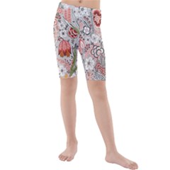 Vintage Floral Flower Art Nature Blooming Blossom Botanical Botany Pattern Kids  Mid Length Swim Shorts