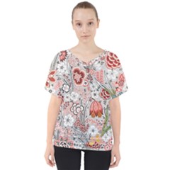 Vintage Floral Flower Art Nature Blooming Blossom Botanical Botany Pattern V-neck Dolman Drape Top