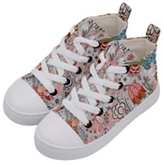 Vintage Floral Flower Art Nature Blooming Blossom Botanical Botany Pattern Kids  Mid-top Canvas Sneakers