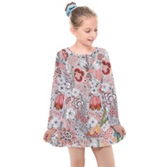 Vintage Floral Flower Art Nature Blooming Blossom Botanical Botany Pattern Kids  Long Sleeve Dress