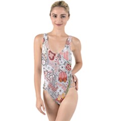 Vintage Floral Flower Art Nature Blooming Blossom Botanical Botany Pattern High Leg Strappy Swimsuit