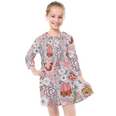 Vintage Floral Flower Art Nature Blooming Blossom Botanical Botany Pattern Kids  Quarter Sleeve Shirt Dress