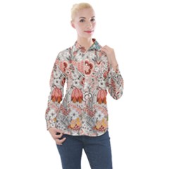 Vintage Floral Flower Art Nature Blooming Blossom Botanical Botany Pattern Women s Long Sleeve Pocket Shirt