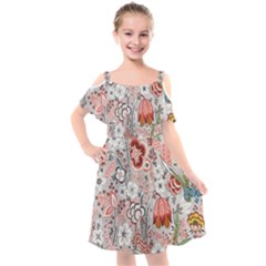 Vintage Floral Flower Art Nature Blooming Blossom Botanical Botany Pattern Kids  Cut Out Shoulders Chiffon Dress