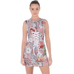 Vintage Floral Flower Art Nature Blooming Blossom Botanical Botany Pattern Lace Up Front Bodycon Dress