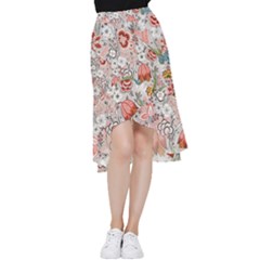 Vintage Floral Flower Art Nature Blooming Blossom Botanical Botany Pattern Frill Hi Low Chiffon Skirt