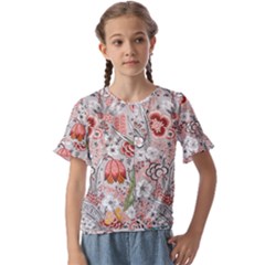 Vintage Floral Flower Art Nature Blooming Blossom Botanical Botany Pattern Kids  Cuff Sleeve Scrunch Bottom T-shirt