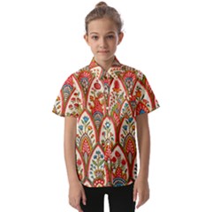 Vintage Pattern Fabric Floral Flowers European Nature Kids  Short Sleeve Shirt