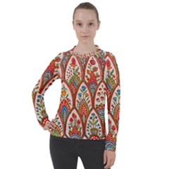 Vintage Pattern Fabric Floral Flowers European Nature Women s Pique Long Sleeve T-shirt