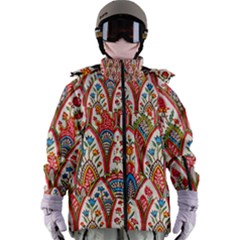 Vintage Pattern Fabric Floral Flowers European Nature Women s Zip Ski And Snowboard Waterproof Breathable Jacket