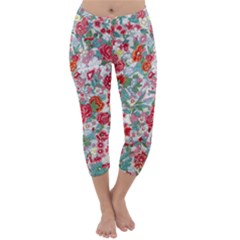 Flower Bloom Blossom Botanical Color Colorful Colour Element Digital Floral Floral Pattern Capri Winter Leggings  by Maspions