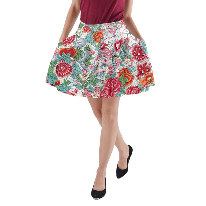 Flower Bloom Blossom Botanical Color Colorful Colour Element Digital Floral Floral Pattern A-Line Pocket Skirt