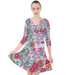 Flower Bloom Blossom Botanical Color Colorful Colour Element Digital Floral Floral Pattern Quarter Sleeve Front Wrap Dress by Maspions