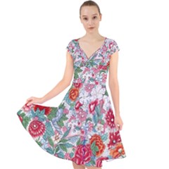 Flower Bloom Blossom Botanical Color Colorful Colour Element Digital Floral Floral Pattern Cap Sleeve Front Wrap Midi Dress by Maspions