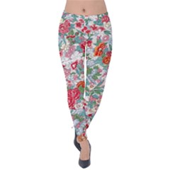 Flower Bloom Blossom Botanical Color Colorful Colour Element Digital Floral Floral Pattern Velvet Leggings by Maspions