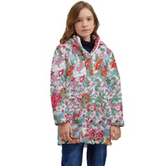 Flower Bloom Blossom Botanical Color Colorful Colour Element Digital Floral Floral Pattern Kids  Hooded Longline Puffer Jacket