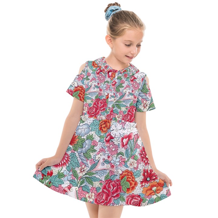 Flower Bloom Blossom Botanical Color Colorful Colour Element Digital Floral Floral Pattern Kids  Short Sleeve Shirt Dress