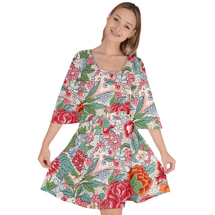 Flower Bloom Blossom Botanical Color Colorful Colour Element Digital Floral Floral Pattern Velour Kimono Dress