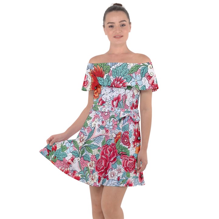 Flower Bloom Blossom Botanical Color Colorful Colour Element Digital Floral Floral Pattern Off Shoulder Velour Dress