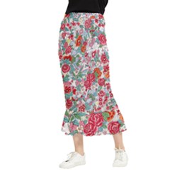 Flower Bloom Blossom Botanical Color Colorful Colour Element Digital Floral Floral Pattern Maxi Fishtail Chiffon Skirt by Maspions