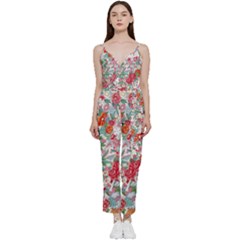 Flower Bloom Blossom Botanical Color Colorful Colour Element Digital Floral Floral Pattern V-neck Camisole Jumpsuit by Maspions