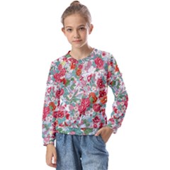 Flower Bloom Blossom Botanical Color Colorful Colour Element Digital Floral Floral Pattern Kids  Long Sleeve T-shirt With Frill 