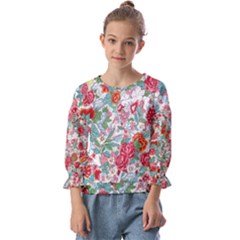 Flower Bloom Blossom Botanical Color Colorful Colour Element Digital Floral Floral Pattern Kids  Cuff Sleeve Top