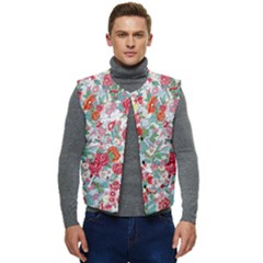 Flower Bloom Blossom Botanical Color Colorful Colour Element Digital Floral Floral Pattern Men s Button Up Puffer Vest	