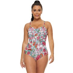 Flower Bloom Blossom Botanical Color Colorful Colour Element Digital Floral Floral Pattern Retro Full Coverage Swimsuit by Maspions