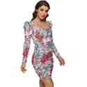 Flower Bloom Blossom Botanical Color Colorful Colour Element Digital Floral Floral Pattern Women Long Sleeve Ruched Stretch Jersey Dress View2