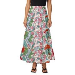 Flower Bloom Blossom Botanical Color Colorful Colour Element Digital Floral Floral Pattern Tiered Ruffle Maxi Skirt