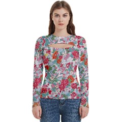 Flower Bloom Blossom Botanical Color Colorful Colour Element Digital Floral Floral Pattern Women s Cut Out Long Sleeve T-shirt by Maspions