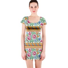 Flower Pattern Art Vintage Blooming Blossom Botanical Nature Famous Short Sleeve Bodycon Dress