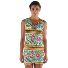 Flower Pattern Art Vintage Blooming Blossom Botanical Nature Famous Wrap Front Bodycon Dress