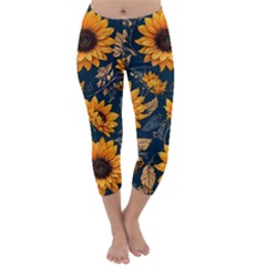 Flowers Pattern Spring Bloom Blossom Rose Nature Flora Floral Plant Capri Winter Leggings 