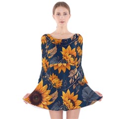 Flowers Pattern Spring Bloom Blossom Rose Nature Flora Floral Plant Long Sleeve Velvet Skater Dress