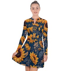 Flowers Pattern Spring Bloom Blossom Rose Nature Flora Floral Plant Long Sleeve Panel Dress