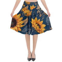 Flowers Pattern Spring Bloom Blossom Rose Nature Flora Floral Plant Flared Midi Skirt